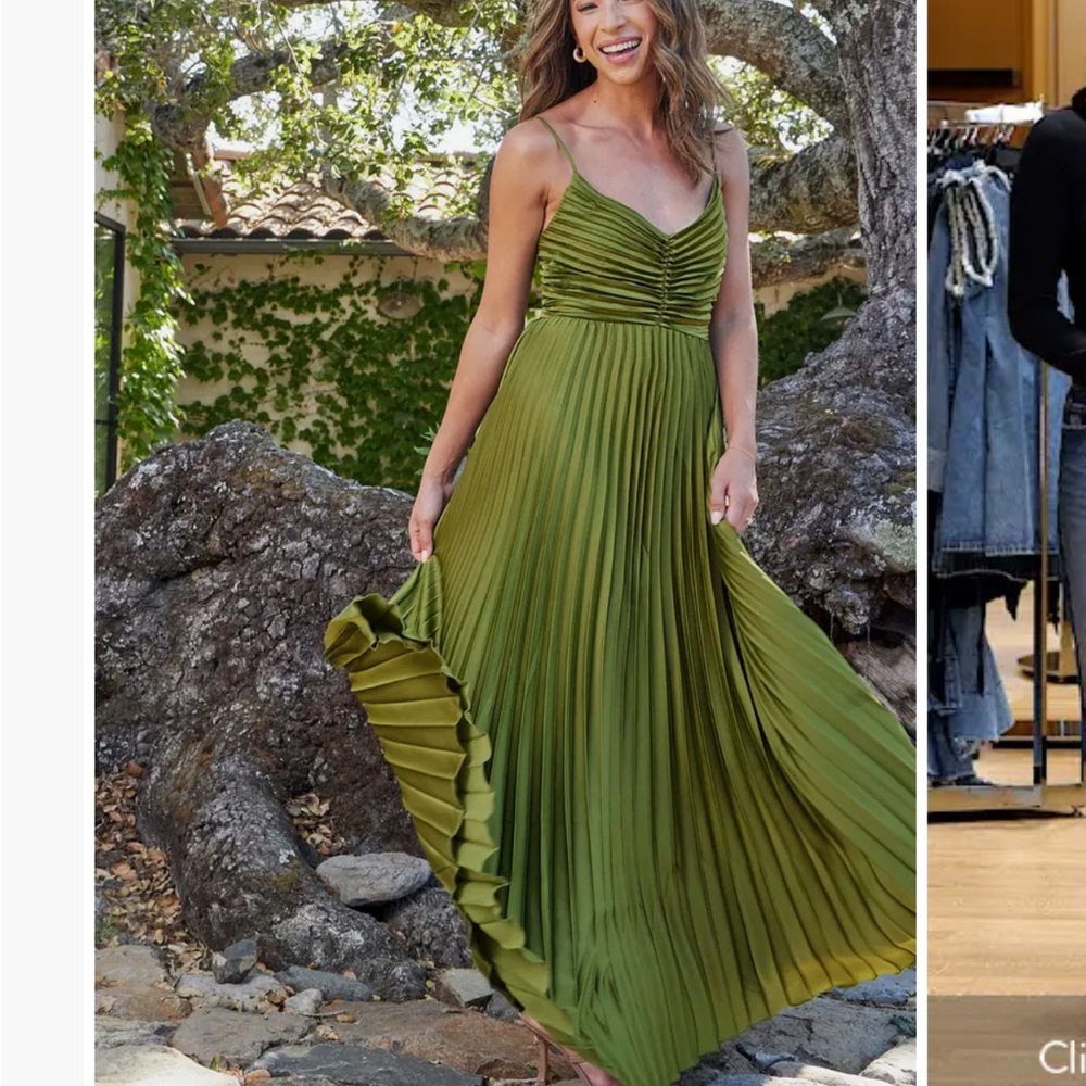 Petal & Pup Olive Pleated Maxi Dress - Picture 2 of 4